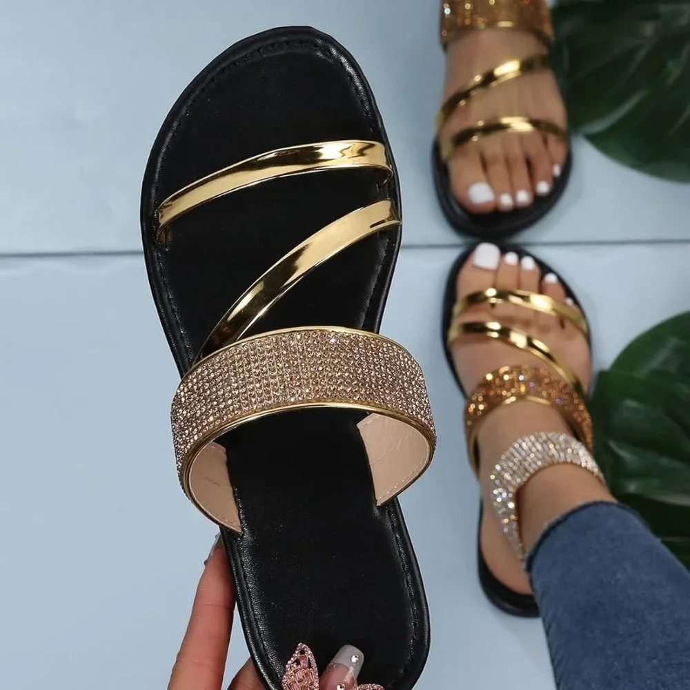 Women rhinestone gold sandals